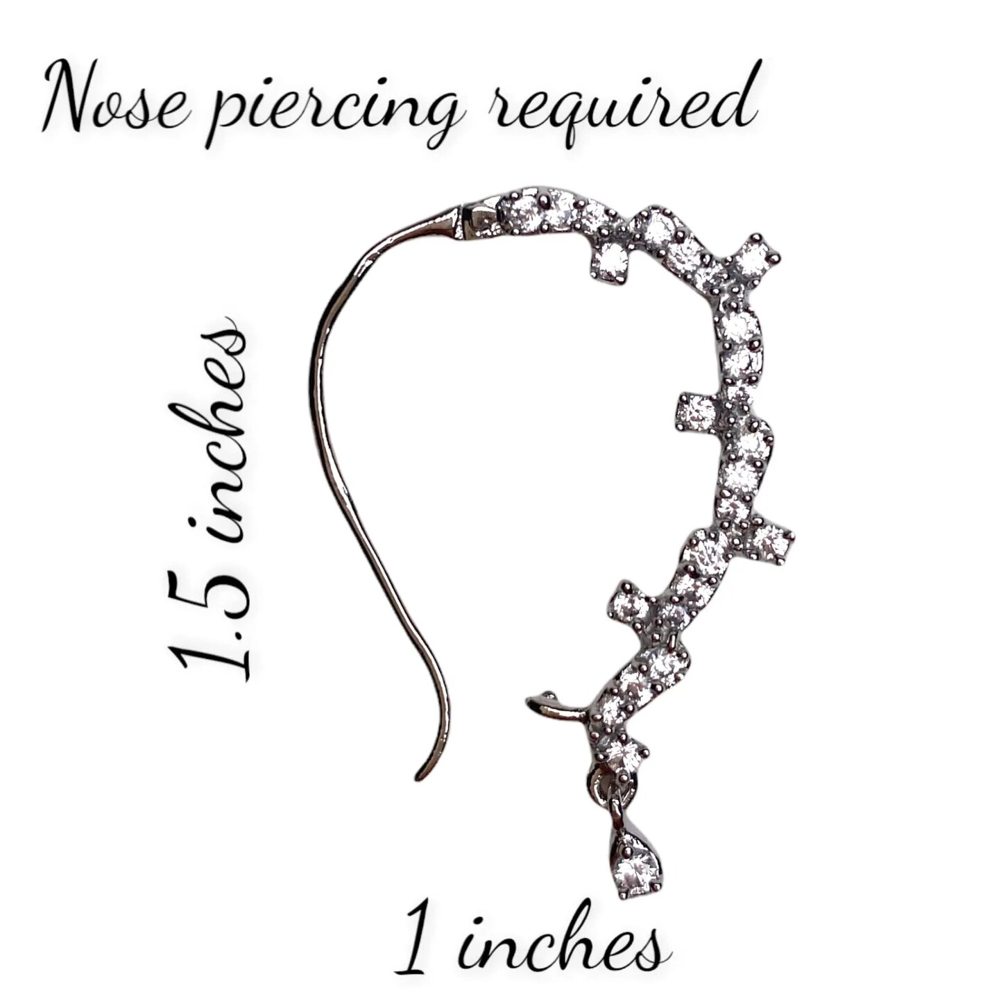 Cz Nose Ring with Rhodium Plating - Western Classic Nosepin Jewelry for Women Indian U-Shape Nose Rings Non-Piercing Nose Pin Septum Pressable Antique Silver Bridesmaid Nath Gift for Her