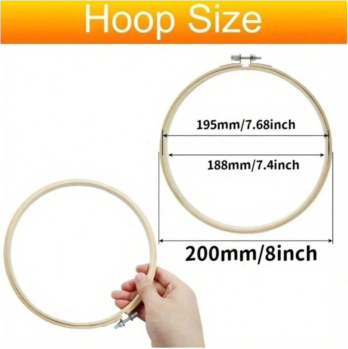 6-Pack Adjustable Bamboo Embroidery Rings – Round Cross Stitch Hoops for Sewing, Crafts & DIY Projects