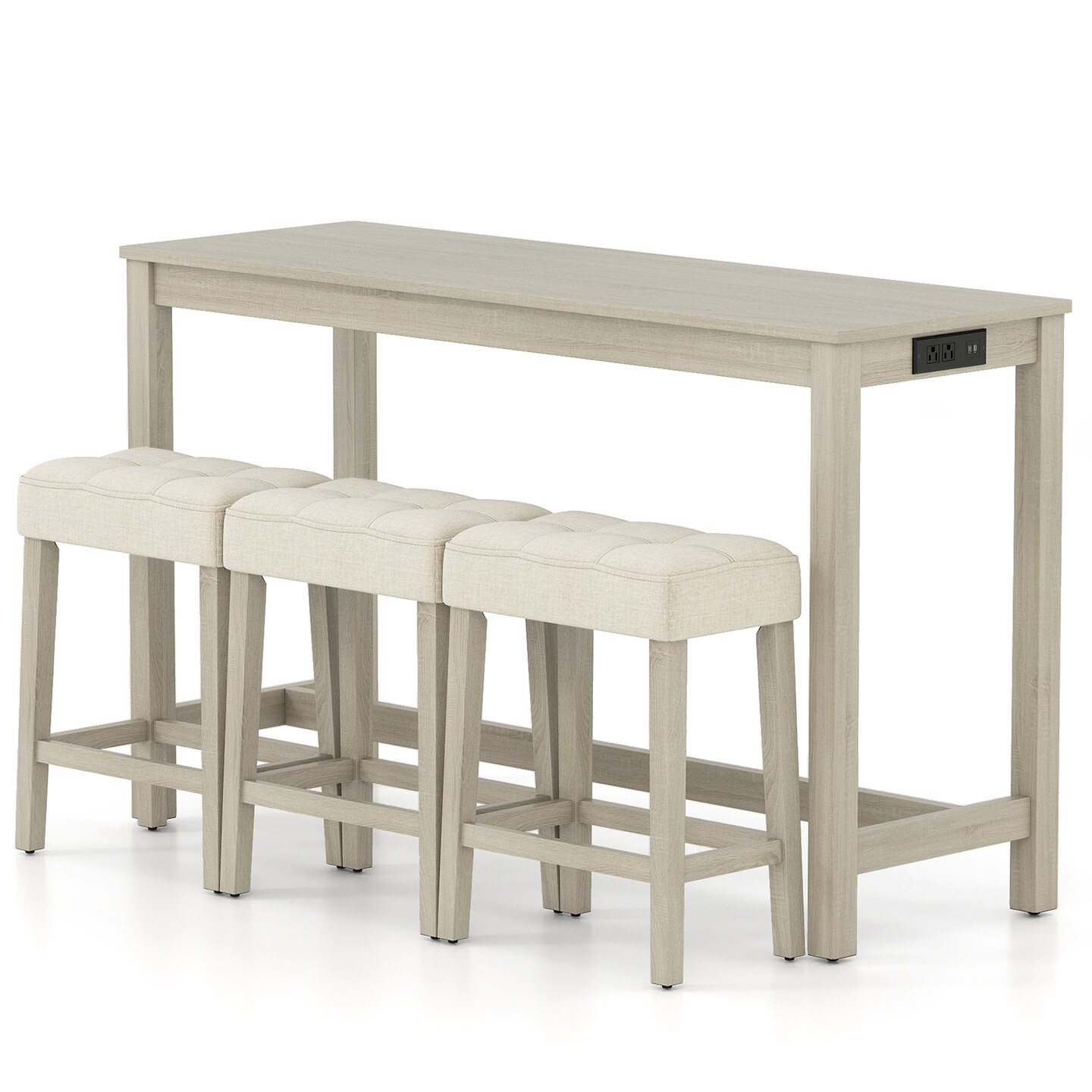 Breakfast Nook Bar Set 4-Piece Counter Height Table with 3 Stools