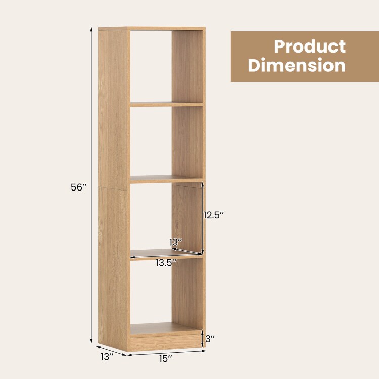 Natural 5-Tier Narrow Bookshelf with 4 Cubes and Anti-Tipping Kits