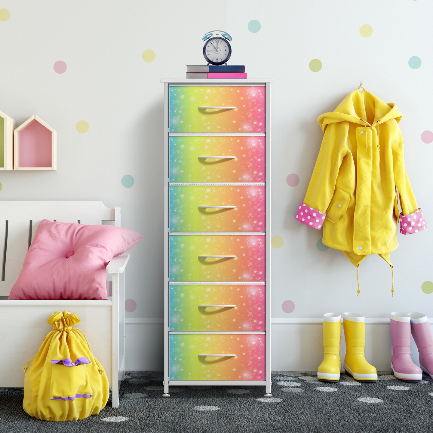 Sorbus 6 Drawers Tall Dresser with Steel Frame, Wood Top & Easy Pull Foldable Fabric Bins