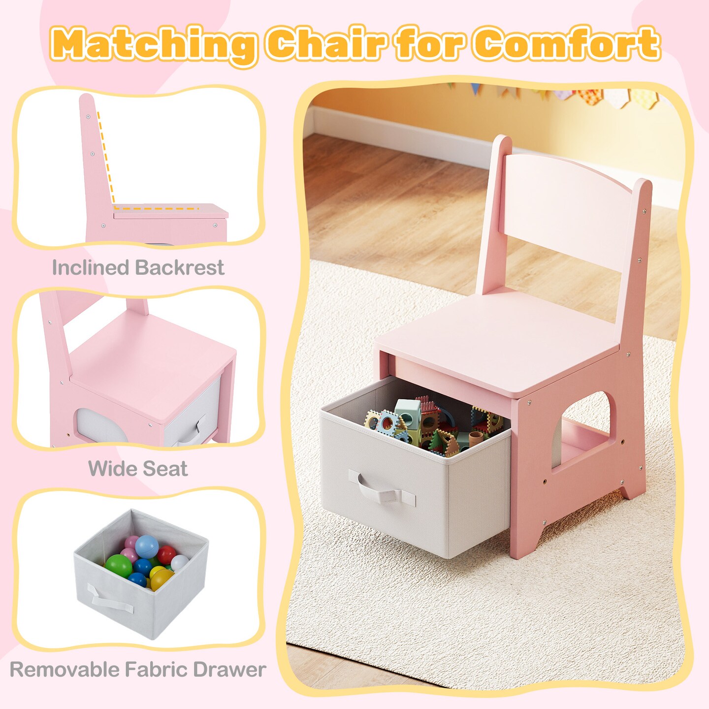 Princess Kids Vanity Desk Set with Chair and 3-Color LED Mirror
