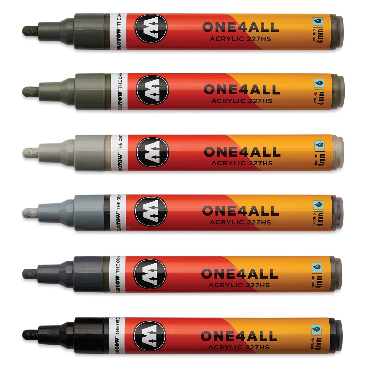 Molotow One4All Acrylic Markers - Set of 6, Grey Colors, 4 mm