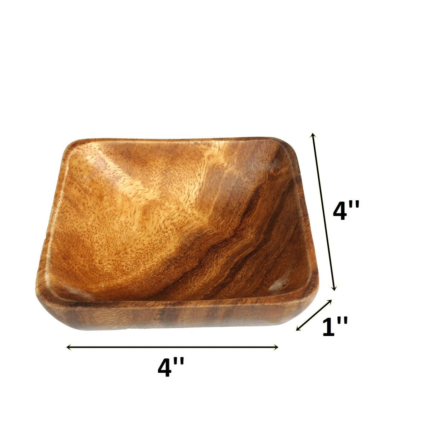 Acacia Handmade Wood Carved Plates - Set of 4 Calabash Bowls Size 4" (Square)