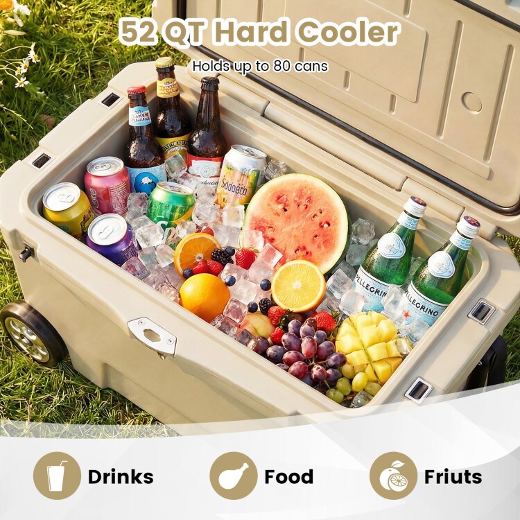 Hard-Sided 52QT Portable Cooler with Wheels and Extended Ice Life