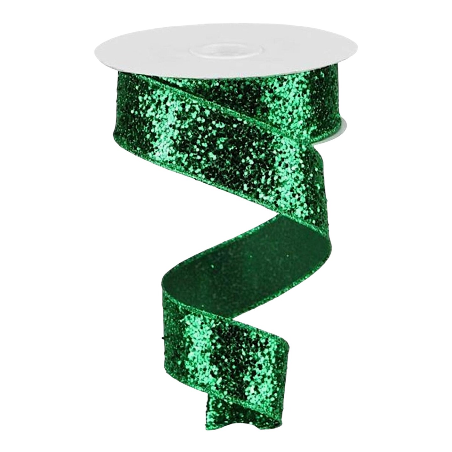 1.5" Emerald Green Glitter Wired Ribbon for Bows, Wreaths, Crafts, and Decorations - St. Patrick's Day