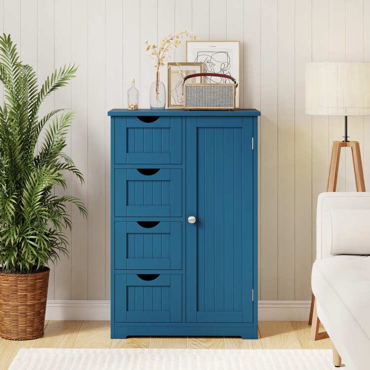 Blue Bathroom Floor Cabinet Freestanding 4 Drawers Side Cabinet Storage MDF 143 Lb