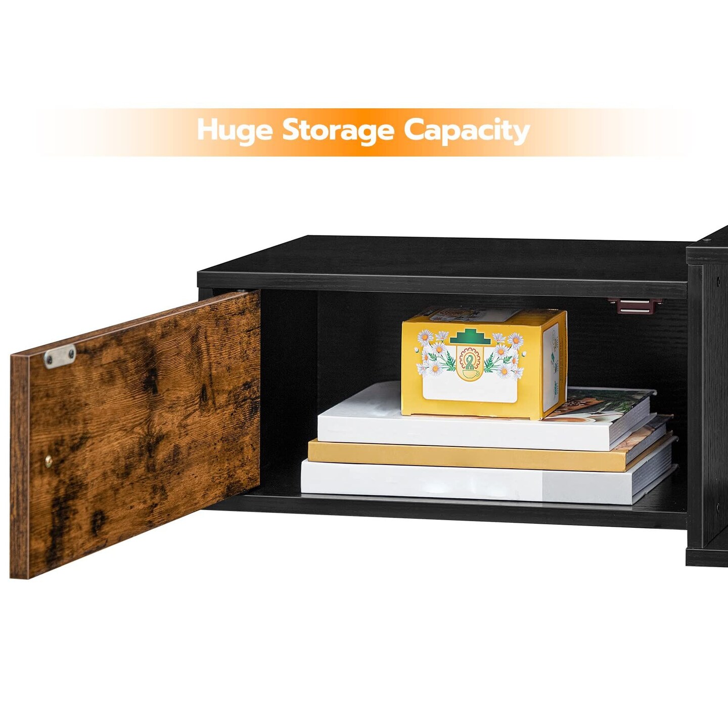 Brown Wall Mounted TV Stand 55 Inch with 4 Power Outlets and Storage