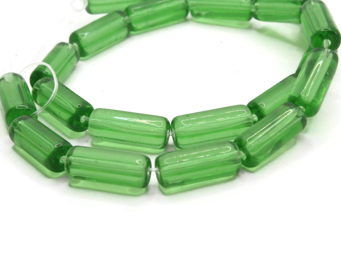 15mm Clear Green Glass Tube Beads