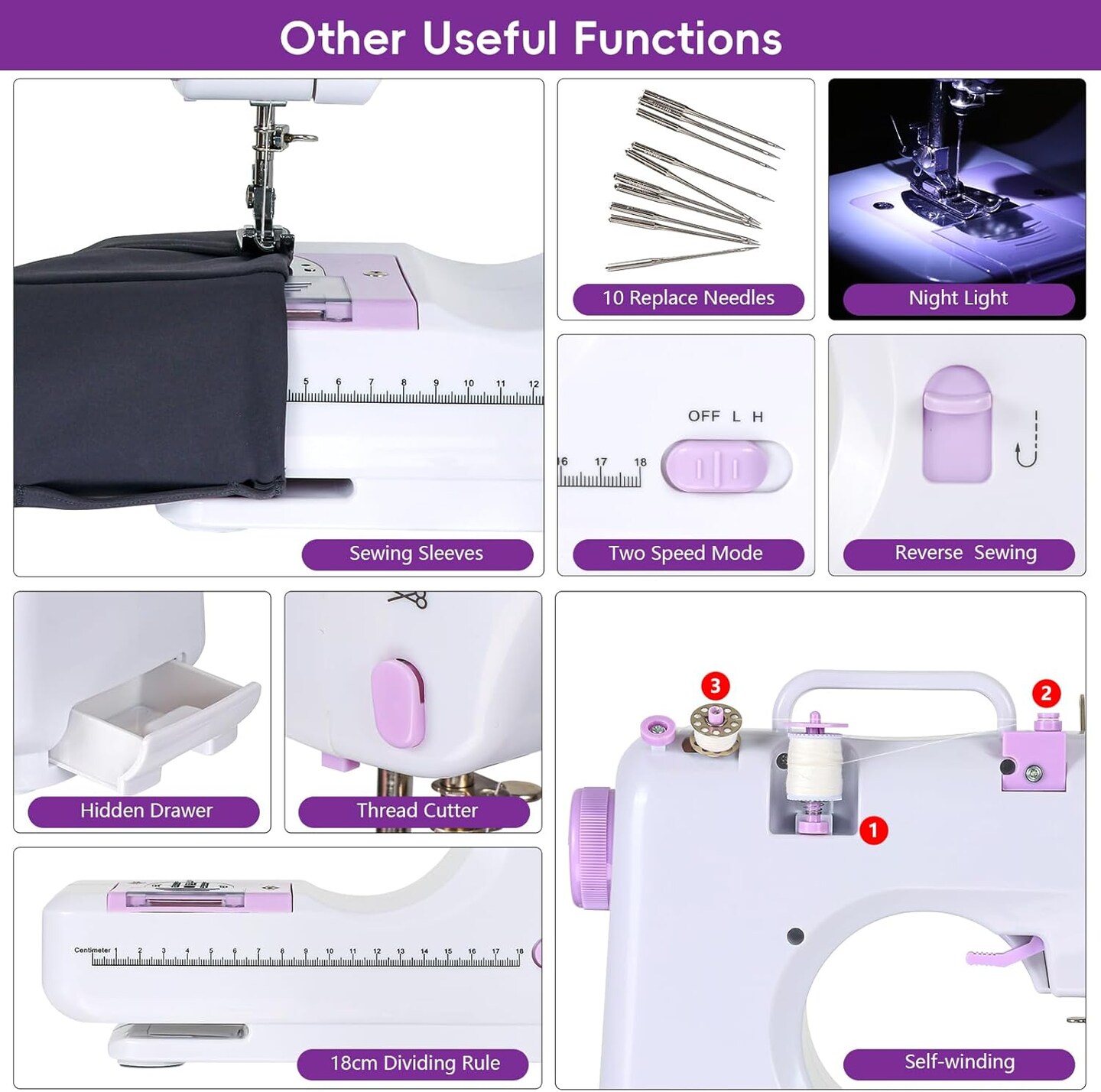 Sewing Machine for Beginners, Mini Sewing Machine Built-in 12 Stitches, 13 Replaceable Presser Feet, Extension Table, Light, Reverse Sewing, 2 Speed Foot Pedal, Portable Sewing Kit
