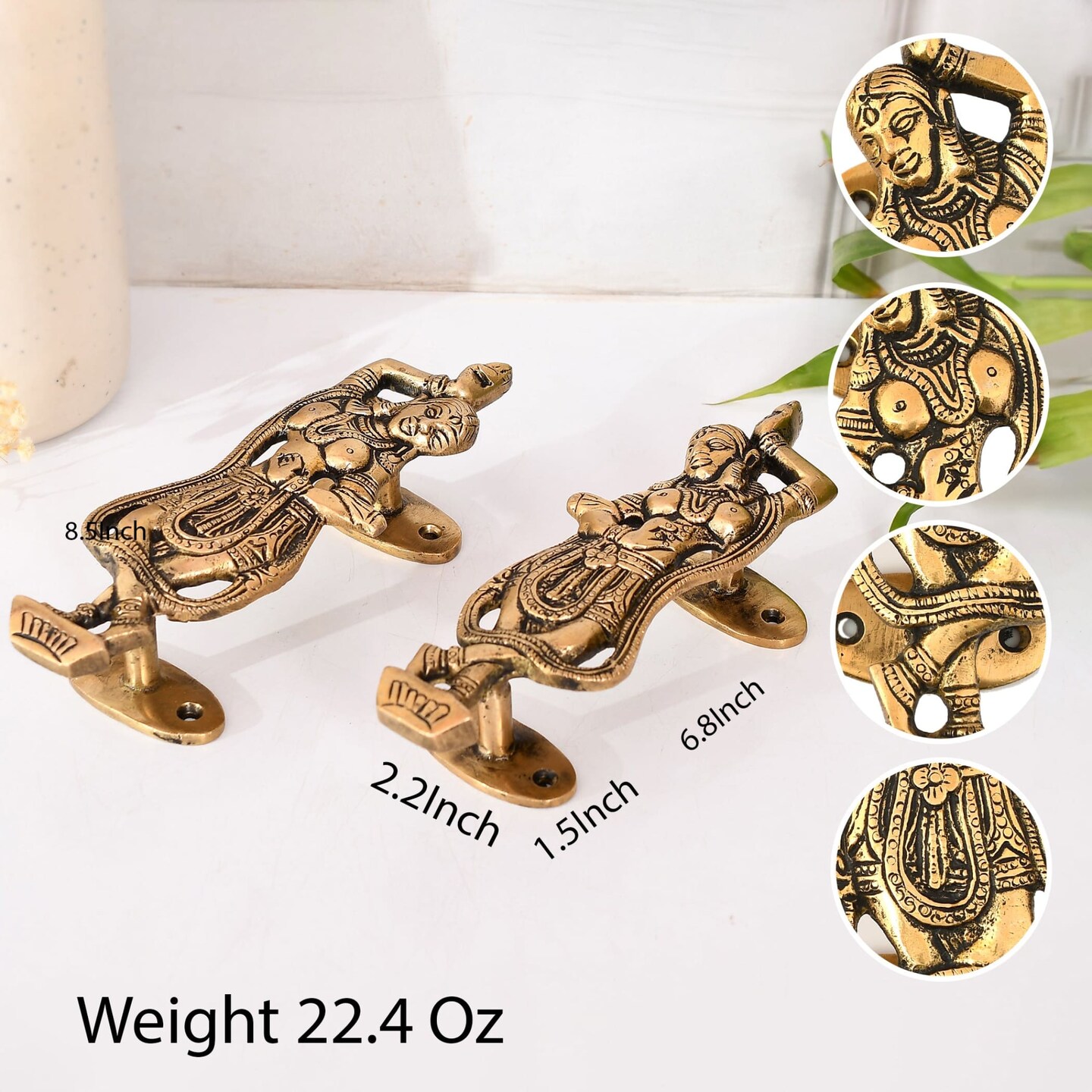 Decorative Antique Dancing Lady Door Pull Handles 6.8 Inches Pair of 2 Unique Brass Fitting Knobs for Drawer, Shelf, Wardrobe, Almirah Housewarming Gift