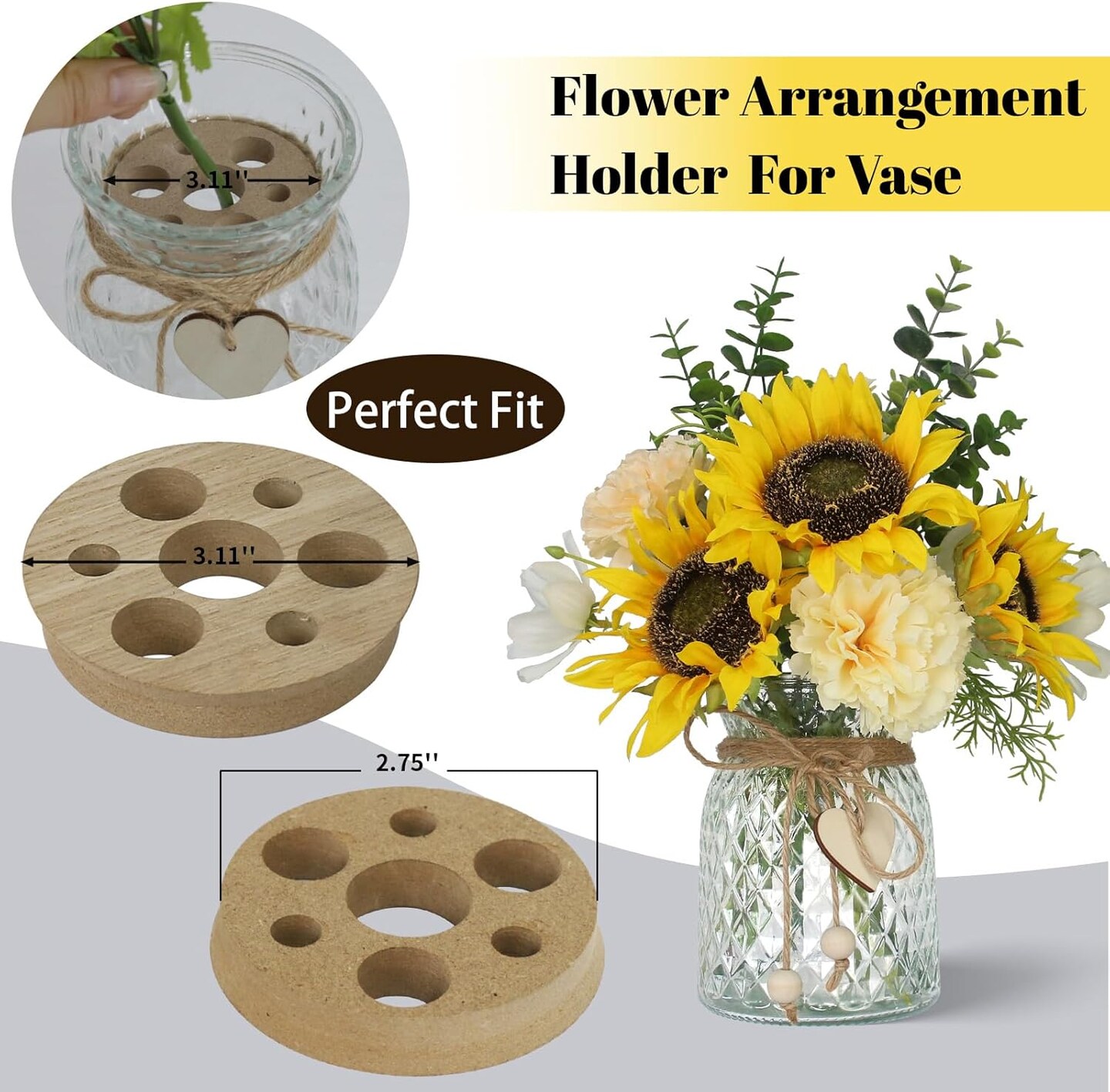Fake Flowers in Vase,Artificial Sunflower Bouquets in Vase with a Flower Arrangement Holder,Table Centerpieces for Dining Room,Flower Centerpieces for Tables,Faux Flowers in Vase,Coffee Table Decor