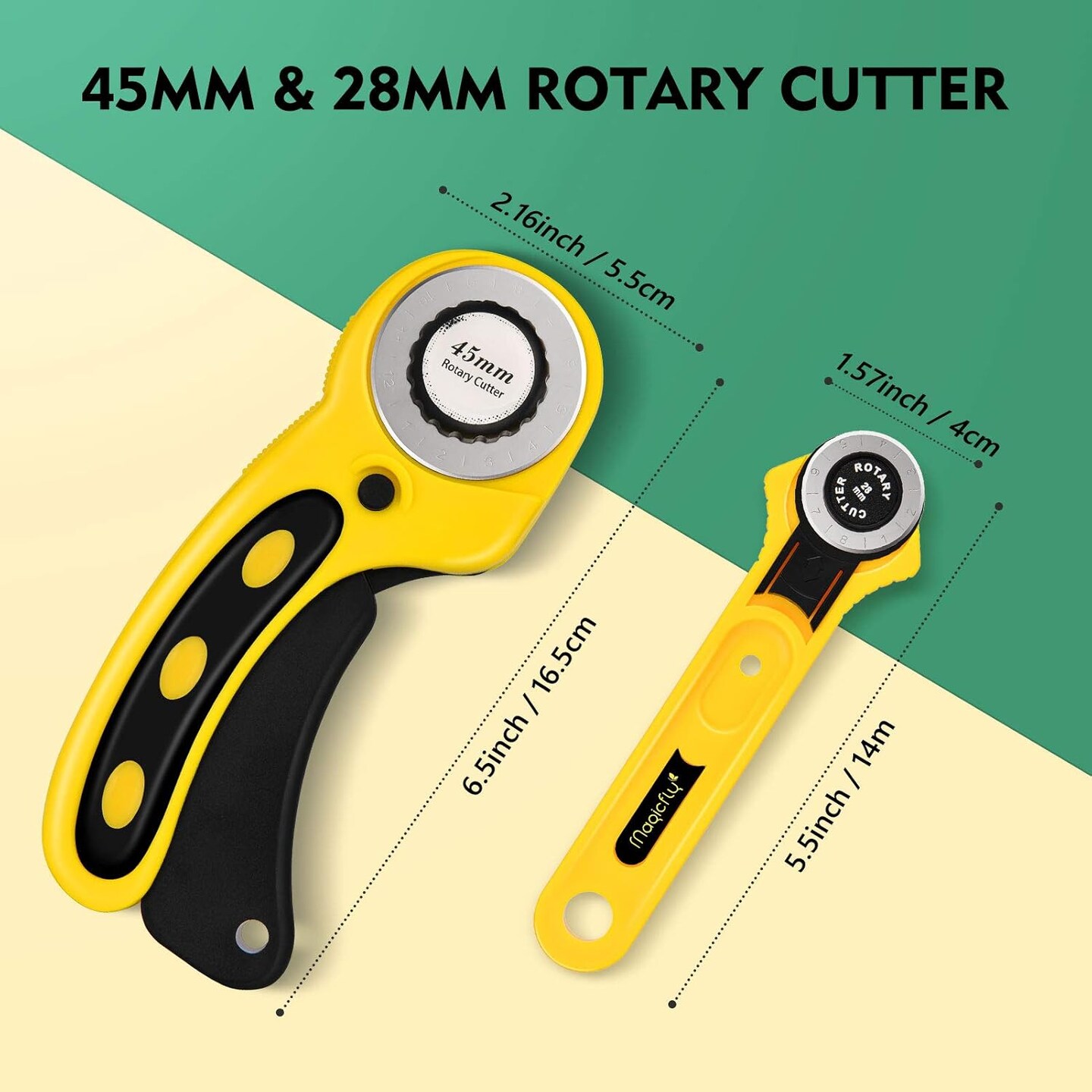 Rotary Cutter Set, 45mm and 28mm Fabric Cutters Kit with Extra 10 Blades, A3 Double-sided Self Healing Cutting Mat, 12x6 Inch Quilting Ruler for Sewing, Fabric Cutting, Art Crafting