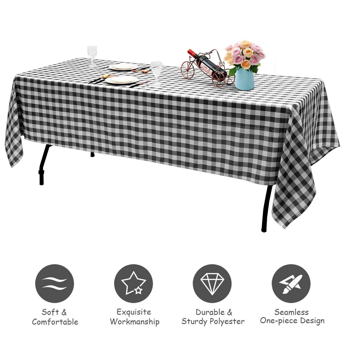 Set of 10 Rectangular Polyester Tablecloths for Dining, Picnic and Party Tables