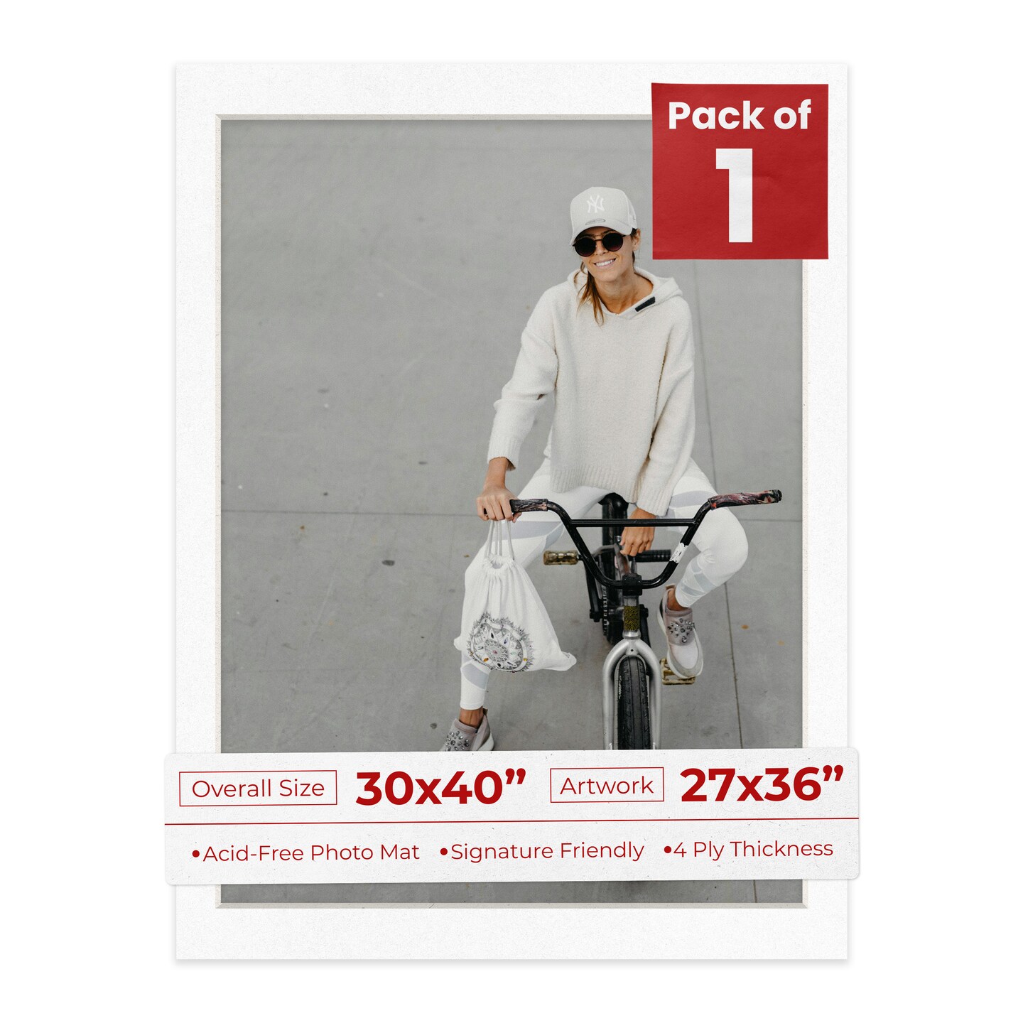 White with Black Core Mat Board for 30x40 Frames - Fits 27x36 Photos