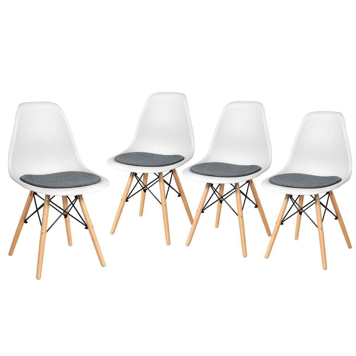 White Dining Chairs Set 4 PP Seat Linen Cushion Beech Wood Legs Modern
