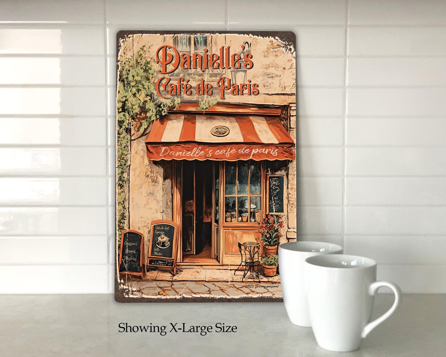 Personalized French Café Sign. Vintage-style French Kitchen Sign