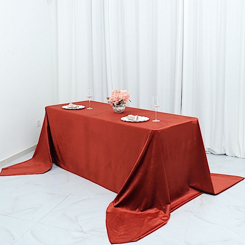90" x 156" Premium Velvet Rectangular Tablecloth – Wedding & Party Linens