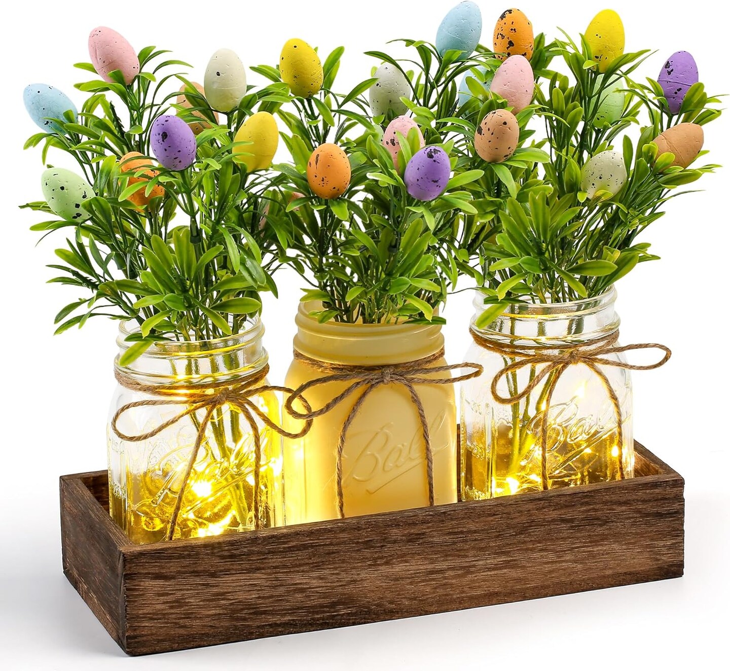 Easter Centerpiece Table Decor with Wood Tray and LED Light