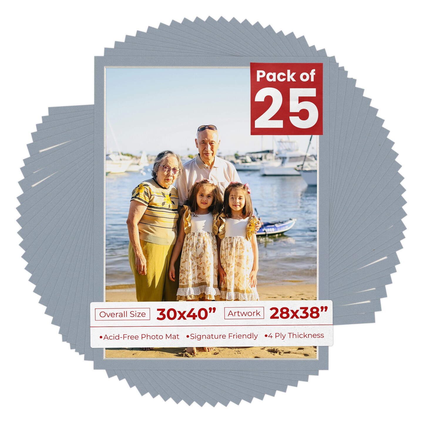Mid Grey Mat Board for 30x40 Frames - Fits 28x38 Photos, Color: Grey ...