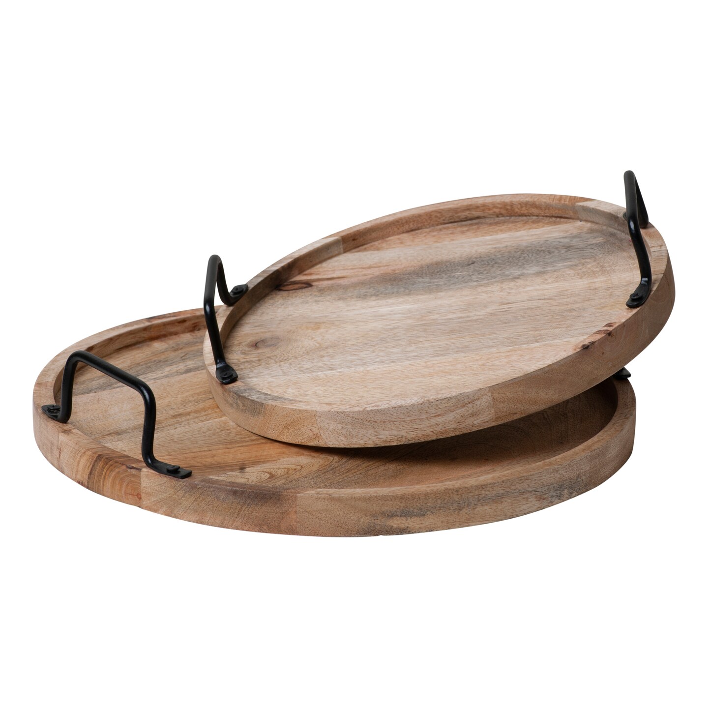 Rustic Round Wooden Tray Set 6.5 in Decorative Wood Trays with Handles