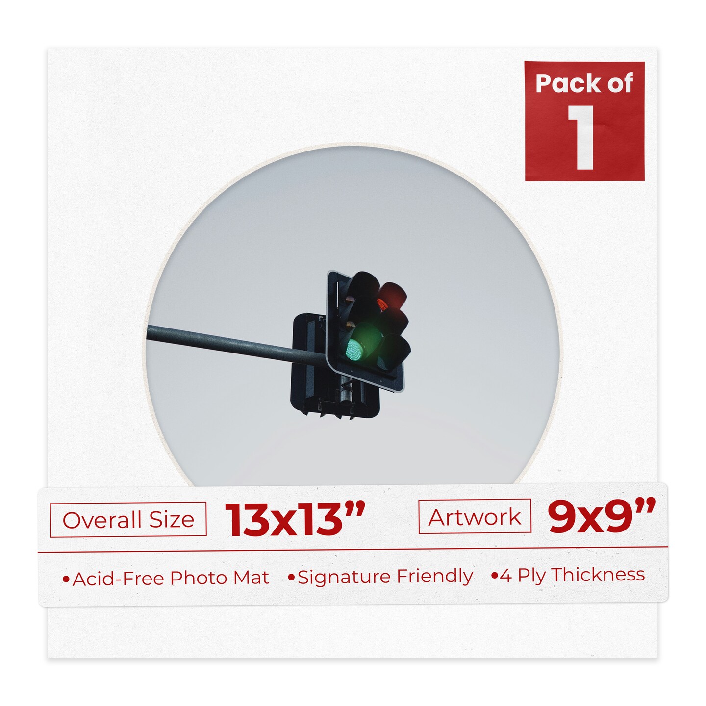 White with Black Core Mat Board for 13x13 Frames - Circle Opening for 9x9 Photos