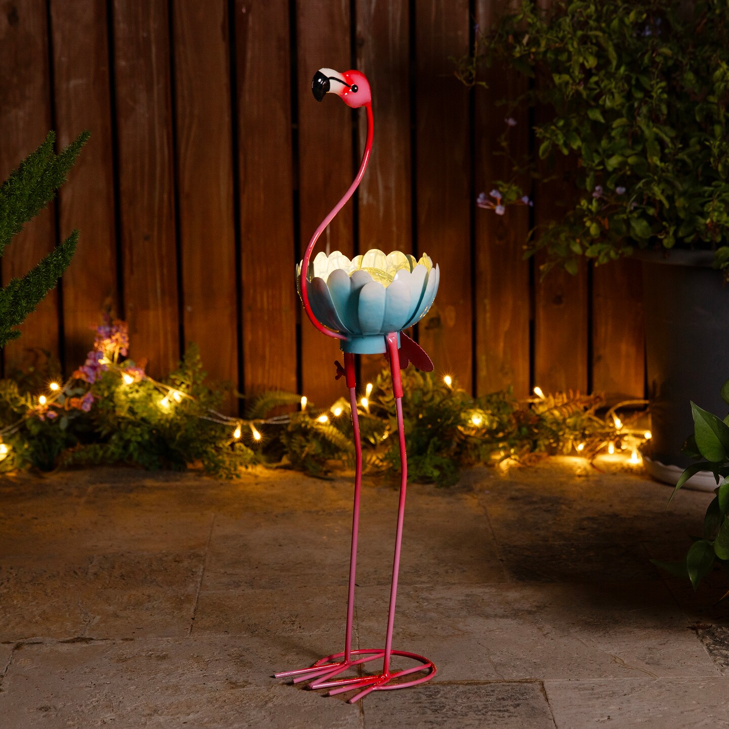 Set of 2 26.25"H Metal Solar Standing Flamingo Garden Statue (KD)