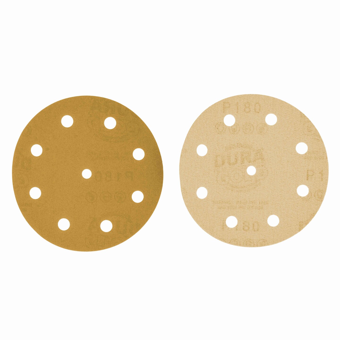 180 Grit - 5" Gold DA Sanding Discs - 9-Hole Pattern Hook and Loop - Box of 50