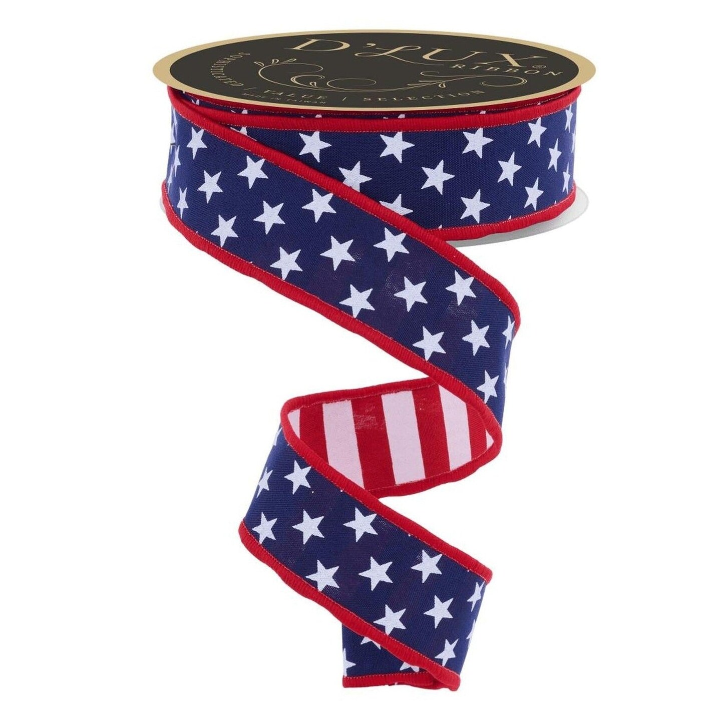 1.5 Stars and Stripes Fused Back Ribbon: Navy Blue (10 Yards)