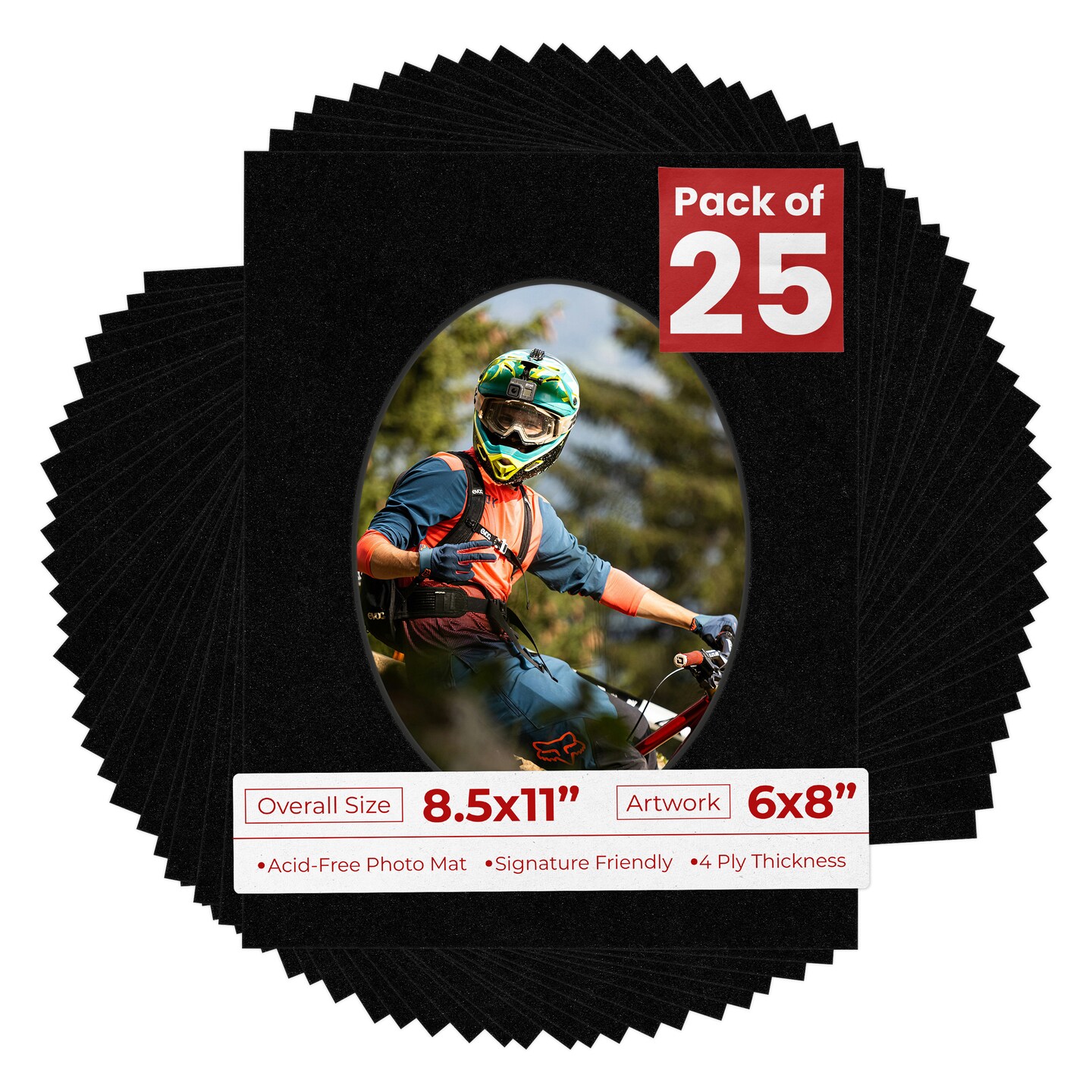 Black with Black Core Mat Board for 8.5x11 Frames - Oval Opening