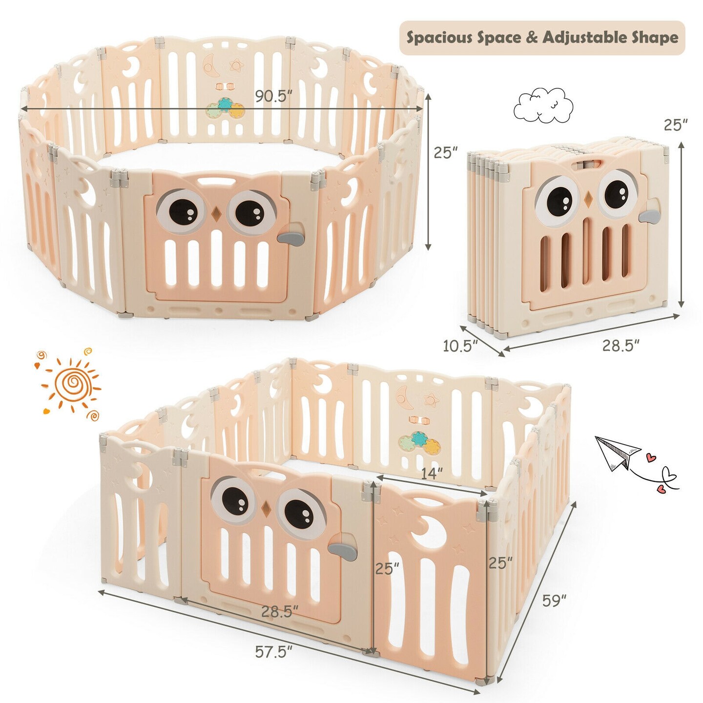 14-Panel Kids Foldable Activity Center Playpen with Lockable Door and Non-Slip Foot Mat