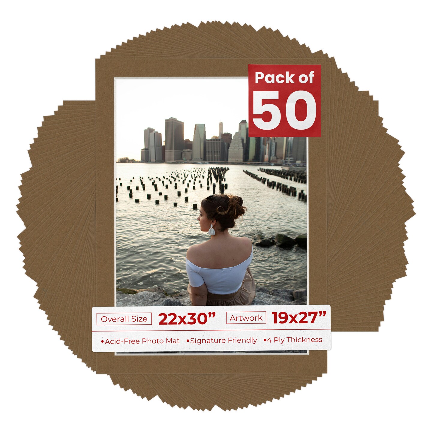 Aged Oak Brown Mat Board for 22x30 Frames - Fits 19x27 Photos