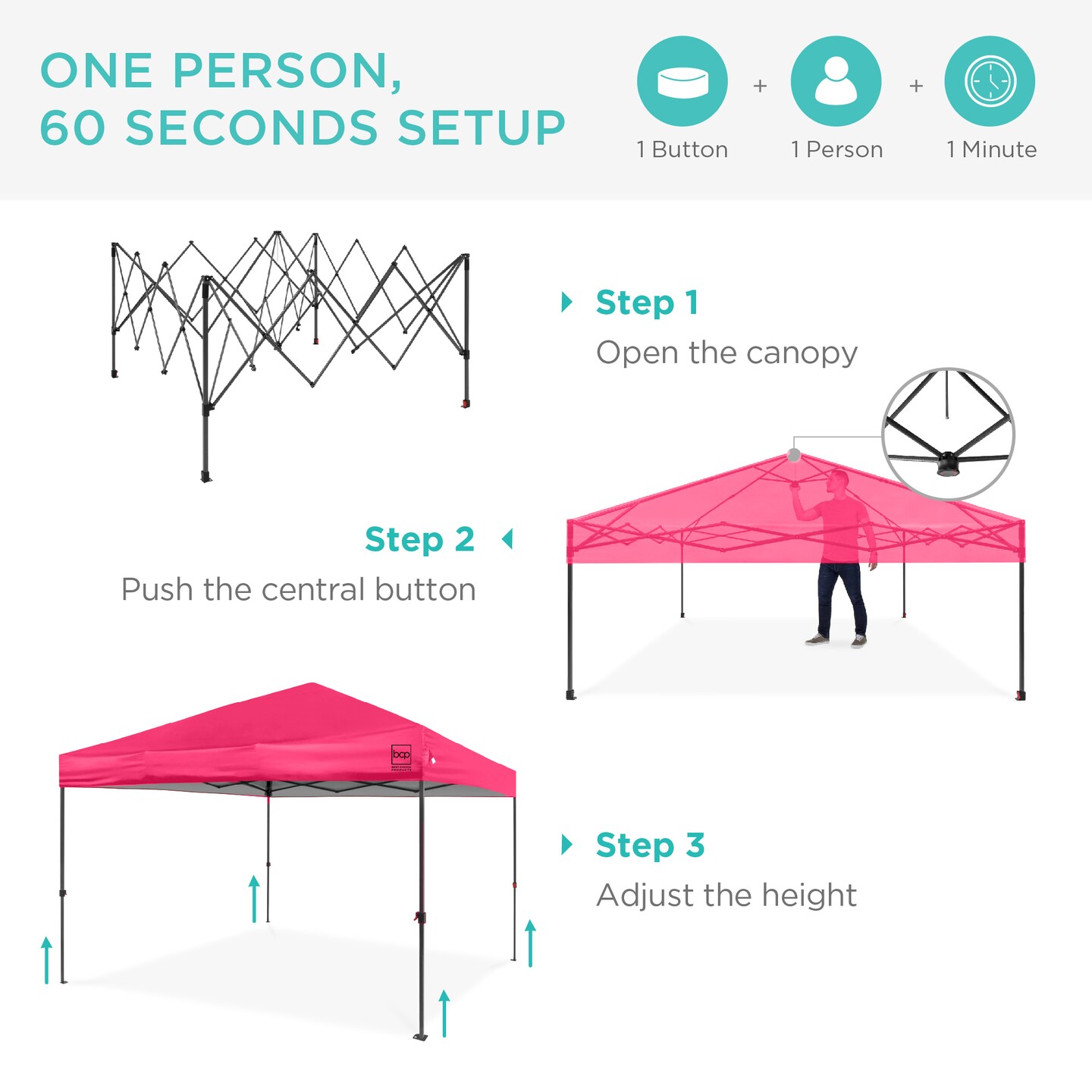 Best Choice Products 12x12ft Easy Setup Pop Up Canopy w/ 1-Button Setup, Wheeled Case, 4 Weight Bags
