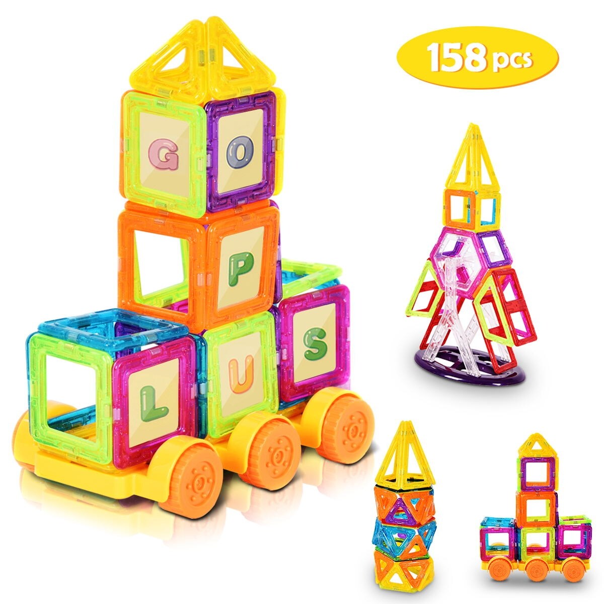 Multi-Color Plastic Magnetic Building Blocks Set for Kids Creative Play