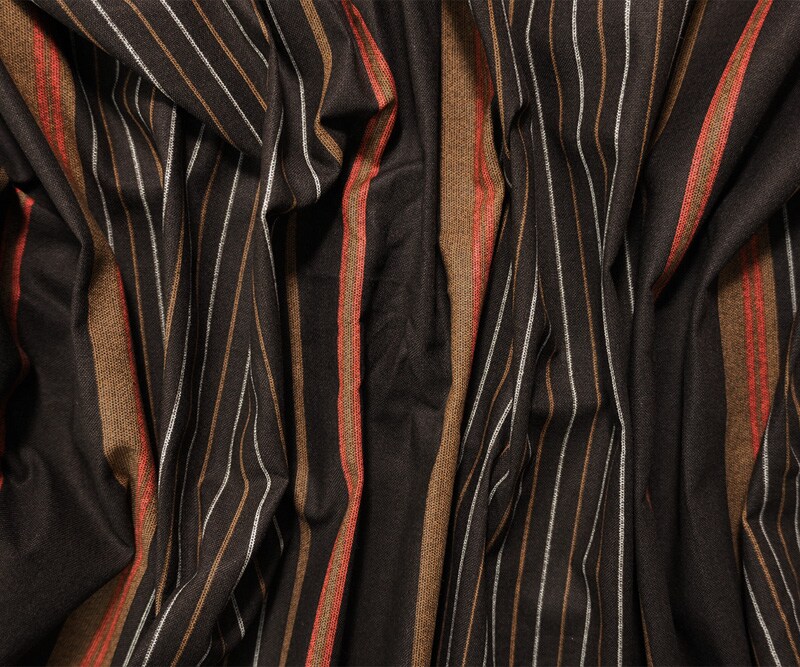 Brown-Red-Ivory Cotton Stripe Printed Woven Fabric By the Yard