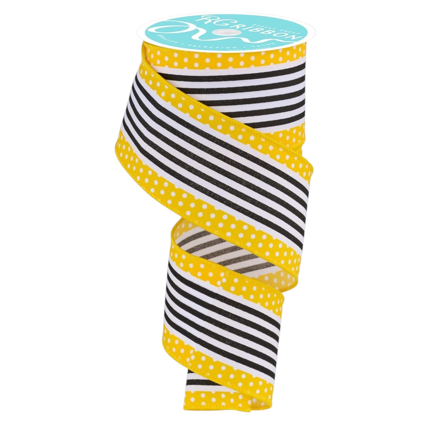 RG Ribbon: 2.5" Stripes and Polka Dots, Wired Edge Ribbon For Bows, Wreaths, Crafts, and Decorations - USA, 4th of July, Patriotic, Red, White Blue