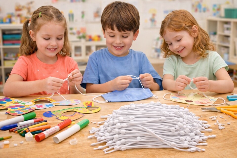 White Mask Elastic Strings 9" – Bulk Craft & Mask Straps, 100 Pack