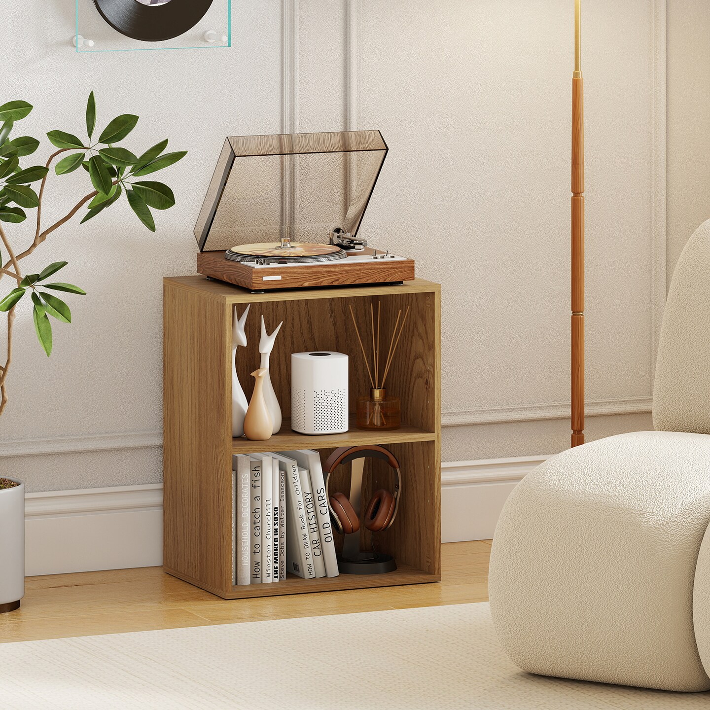 2-Tier Adjustable Cube Bookshelf, Rustic Engineered Wood Storage Organizer, Modern Display Shelf