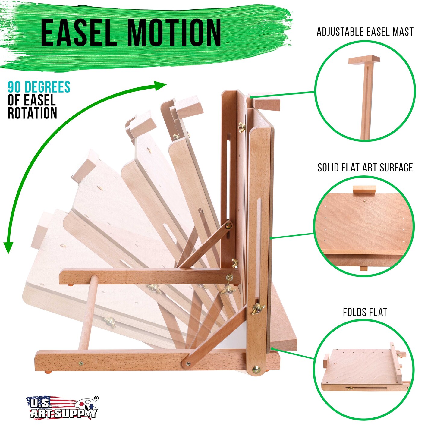 Cancun Solid Wooden Tabletop Easel - Artist Studio Desktop Drawing Table, Portable Drafting Table, Adjustable Art Board, Tabletop Easel for Painting, Holds Up to 23" Canvas, Beechwood