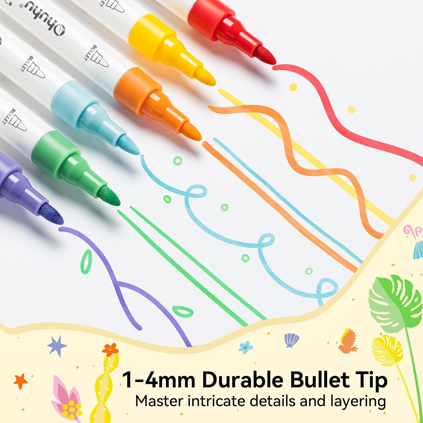 Ohuhu Acrylic Paint Markers Brush/Bullet Tip: 30 Colors High Opacity Paint Pens Waterproof Acrylic Markers for Rock Painting Easter Eggs Wood Glass Ceramic Canvas - Kalalau