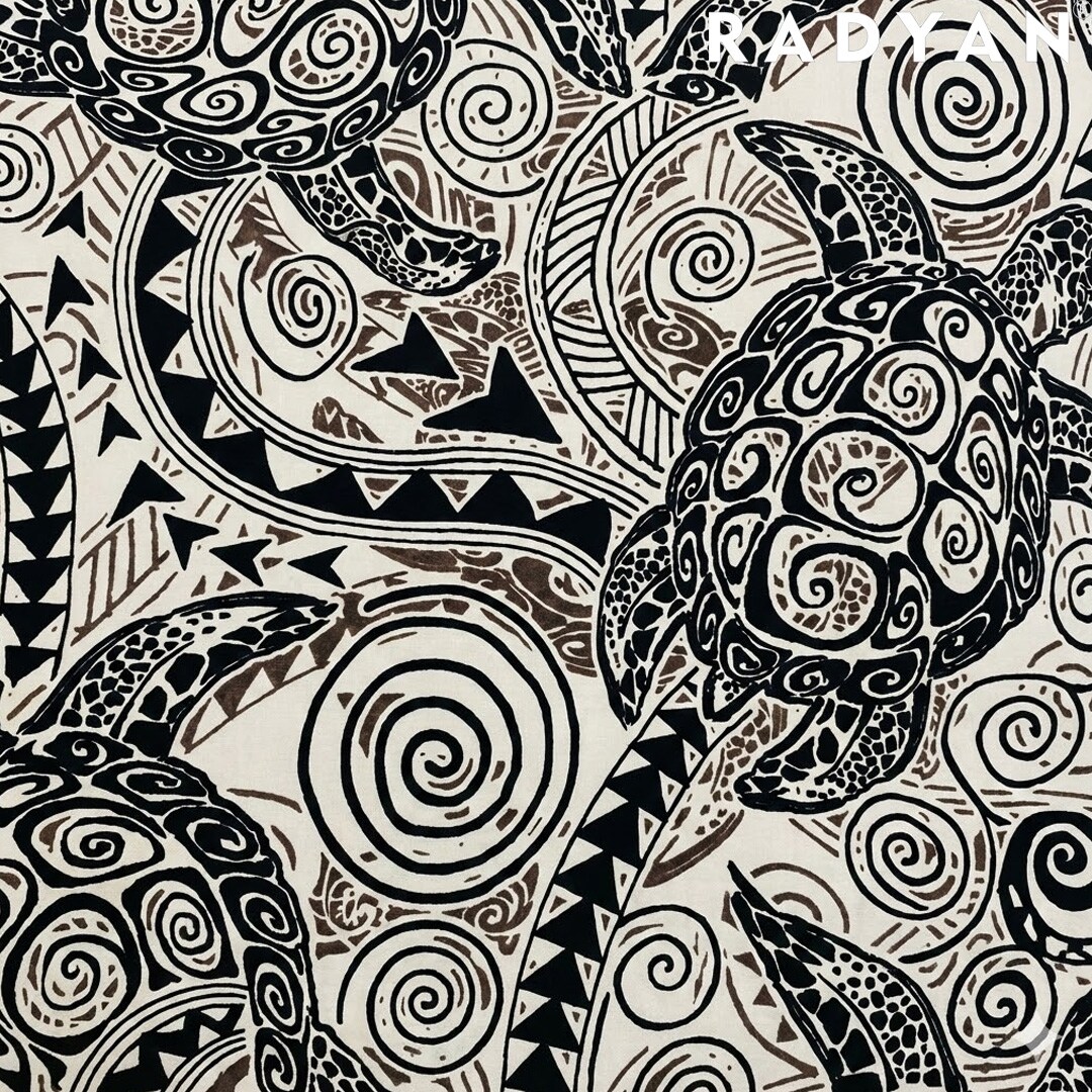 1 Yard Tiki Turtle All Over Cotton Print Fabric