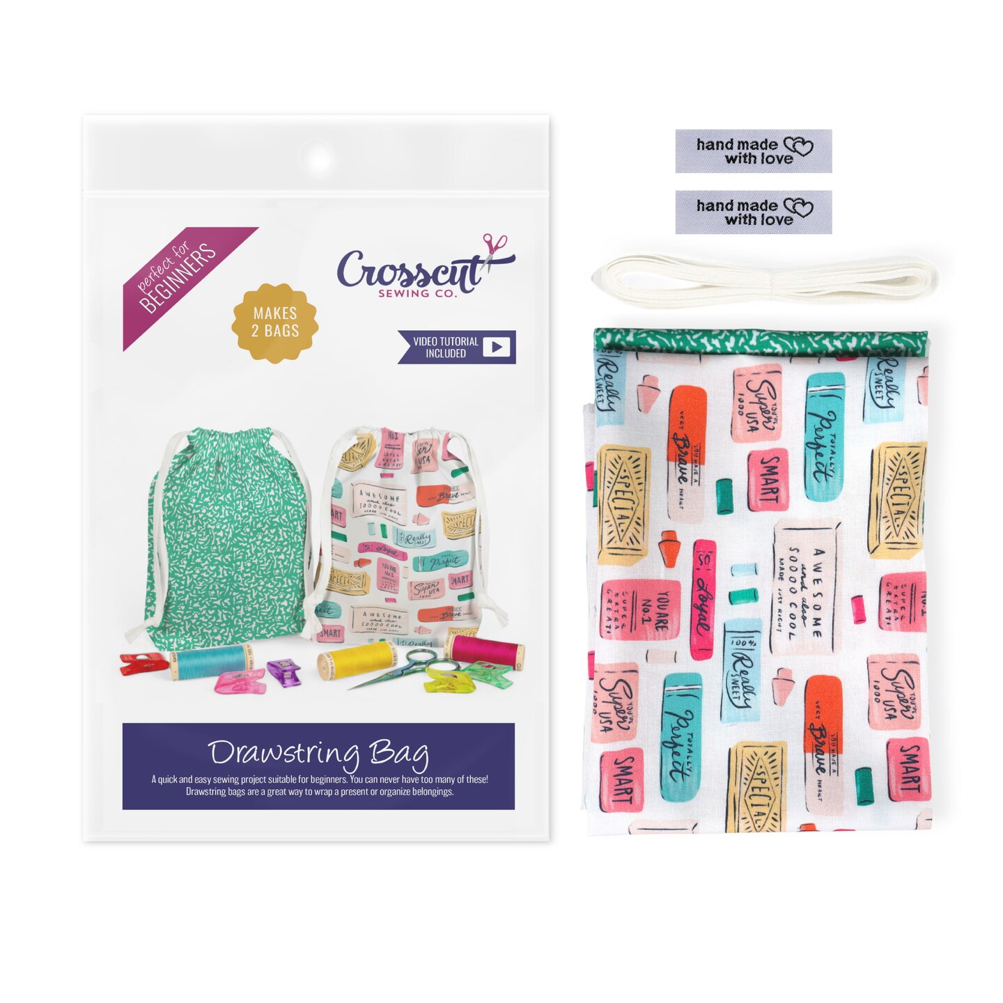 Crosscut Sewing Co.® Drawstring Bag Sewing Kit - Beginner Sewing Project Kit