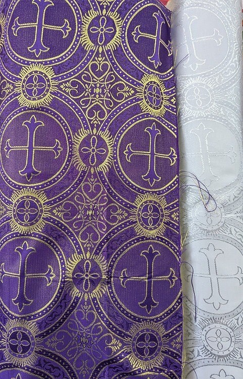 1 Yard Church Metallic Cross Brocade Fabric for Vestments and Liturgical Decor 58/59 Inch Width