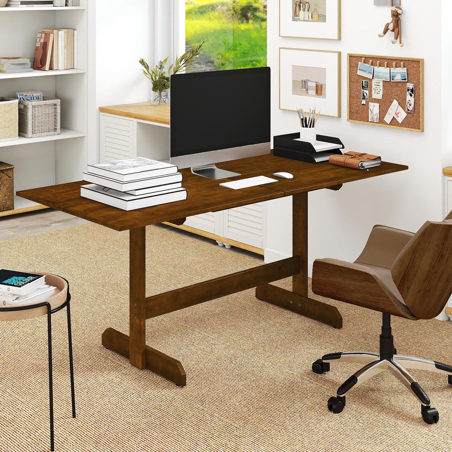 Natural Wood Dining Table for 6-8 – Rubber Wood Frame with MDF Top, 220-lb Capacity