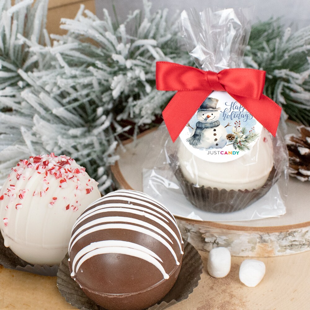 Happy Holidays Hot Chocolate Bomb Party Favors For Stocking Stuffers, Christmas Goodie Bags, Dessert Tables, Holiday Gifting & More - Snowman