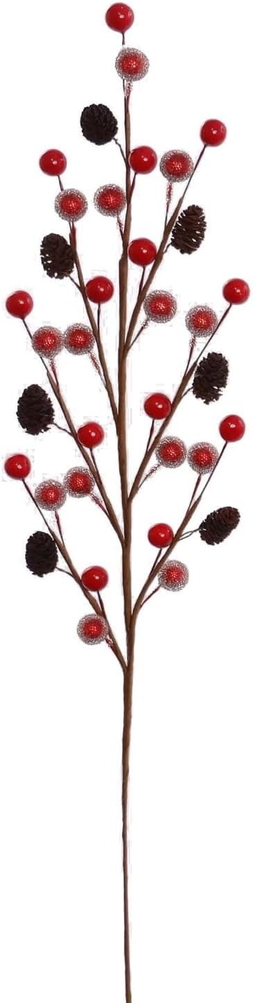 Vibrant Red Berry and Pine Cone Picks 17" - 24-Pack for Christmas Decor, Wreaths, Garlands, Table Centerpieces, and Holiday Crafts - 2024 Christmas Collection, Floral Home by Artificial Flowers