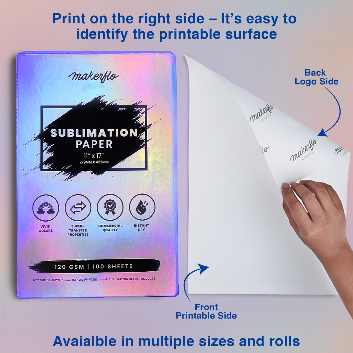 Makerflo Sublimation Paper 11 x 17 Inches 100 Sheets Heat Transfer Paper for Tumblers T-Shirts Phone Cases Mugs Printable Stickers Gifting Christmas DIY Enthusiast