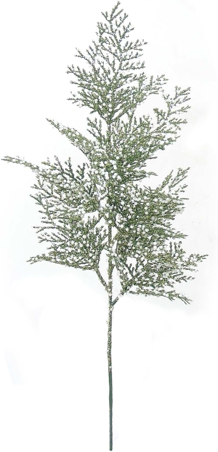 48-Pack Frosted Glitter Cedar Pine Sprays | 18-Inch | Holiday Foliage | Winter-Themed Crafting Supplies - 2024 Christmas Collection, Floral Home by Artificial Flowers