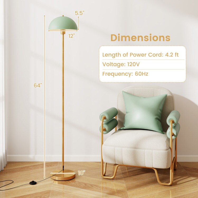 Gold & Green Floor Lamp with E26 Socket, Shatterproof Shade, Anti-Tip Base, Foot Switch