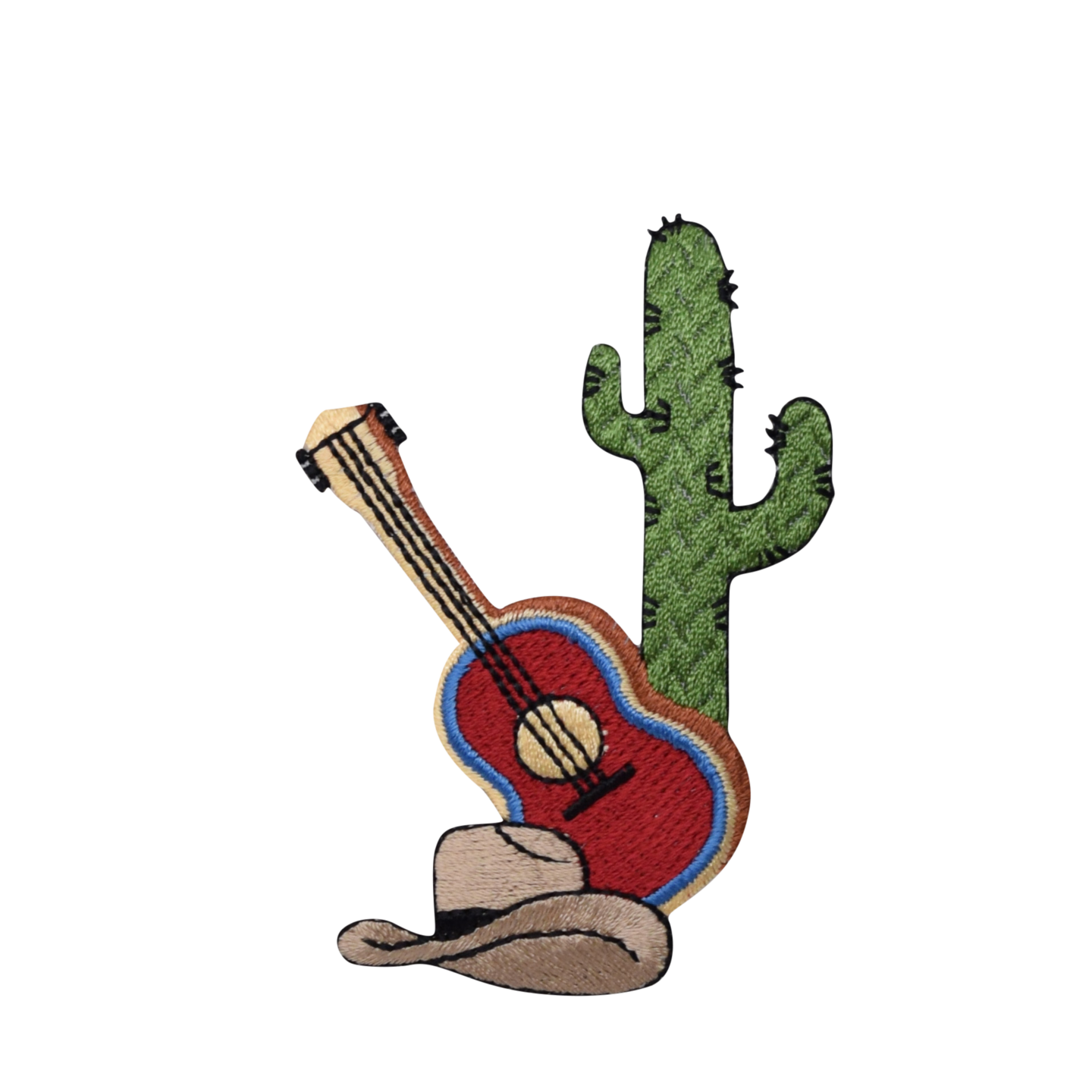 Western Guitar, Cowboy Hat, Cactus, Embroidered, Iron on Patch